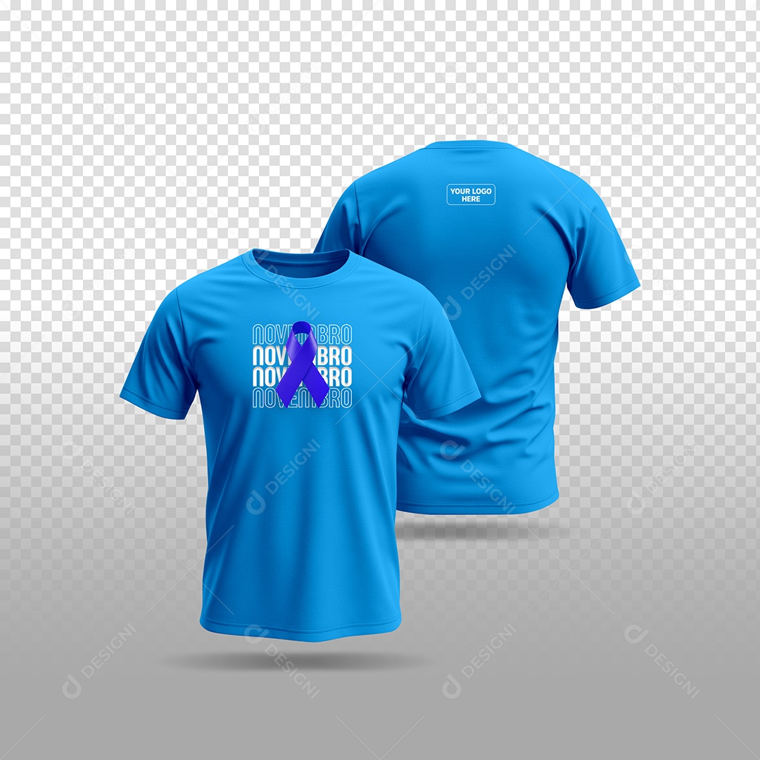 Mockup de Camisa Conscientização Novembro Azul PSD Editável