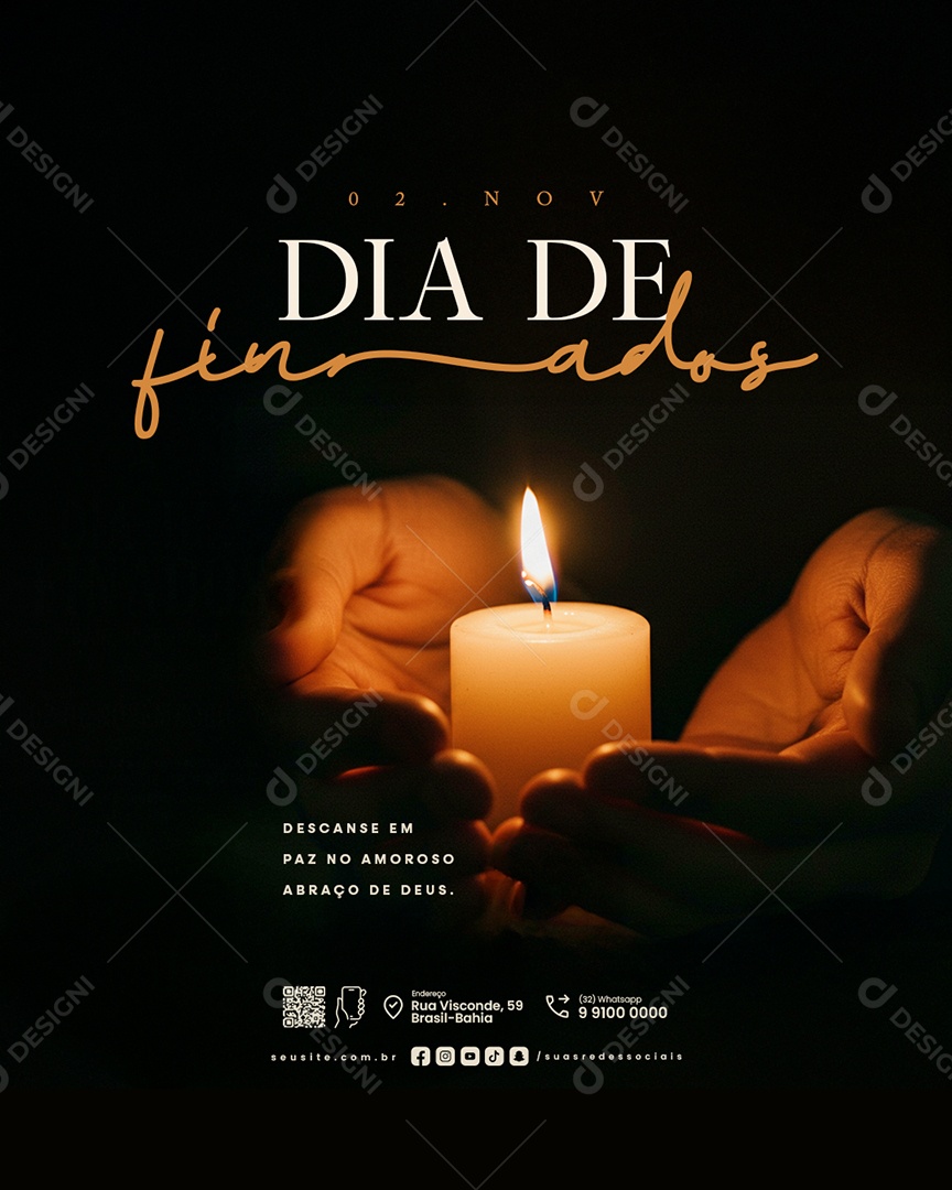 Dia de Finados 02 de Novembro Descanse em Paz no Amoroso Social Media PSD Editável