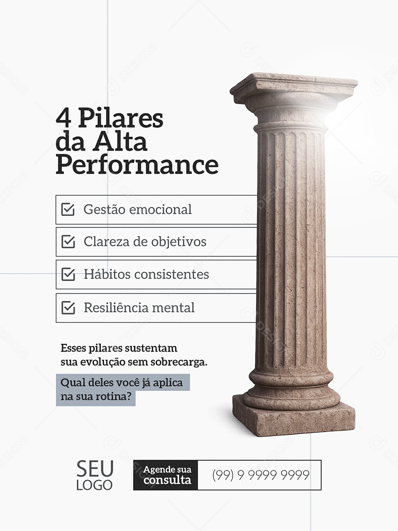 4 Pilares de Alta Perfomace Piscologia  Social Media PSD Editável