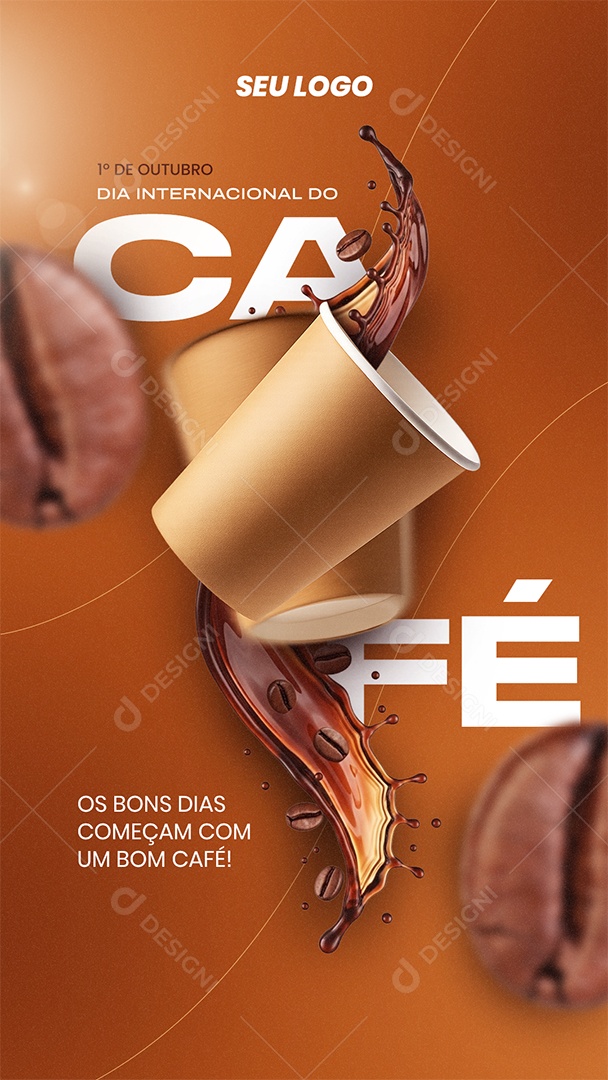 Cafeteria Dia Internacional do Café 1º de Outubro Social Media PSD Editável
