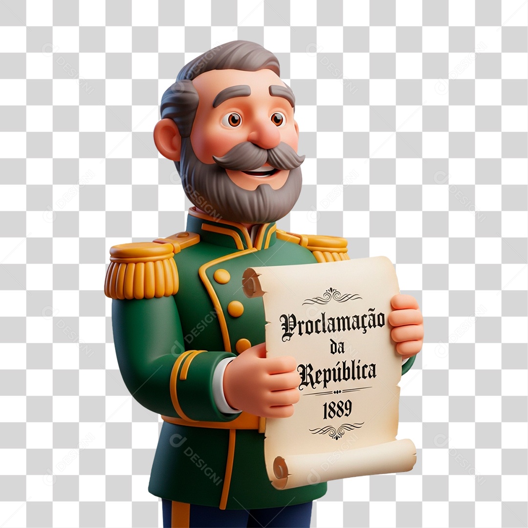 Personagem 3D Militar Segurando Proclamação da República 1889 PNG Transparente