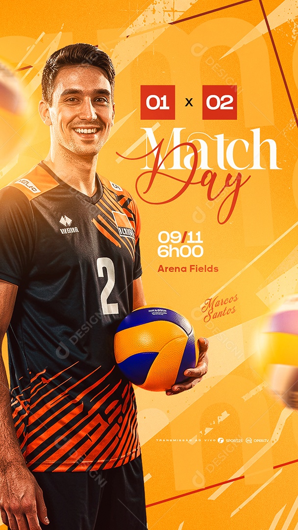 Story Match Day Campeonato de Vôlei Masculino Social Media PSD Editável