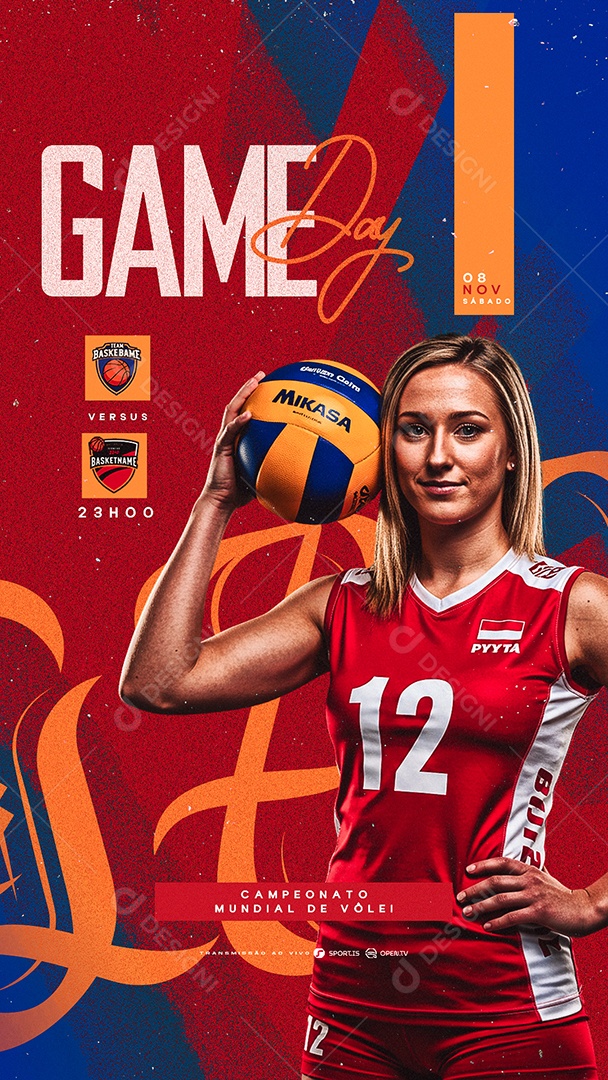 Story Campeonato Mundial de Vôlei Game Day Social Media PSD Editável