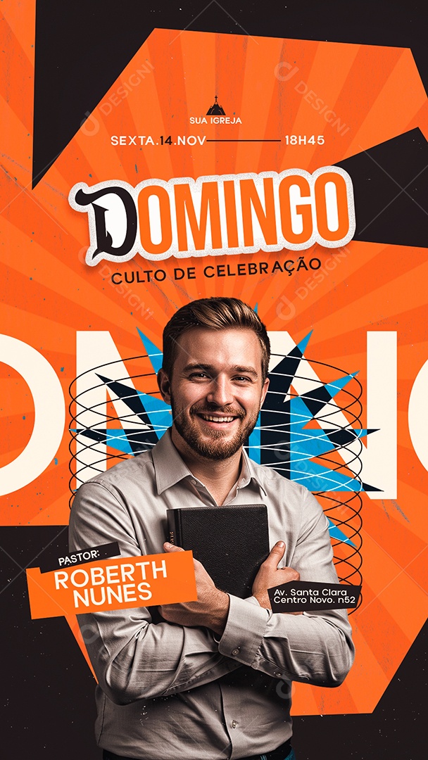 Story Flyer Gospel Domingo Culto de Celebração Social Media PSD Editável