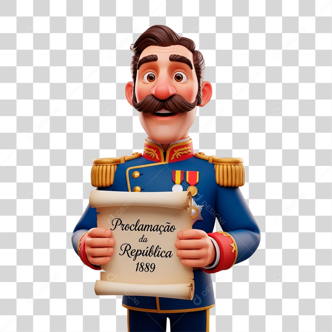 Personagem 3D Militar Segurando Proclamação da República1889 PNG Transparente