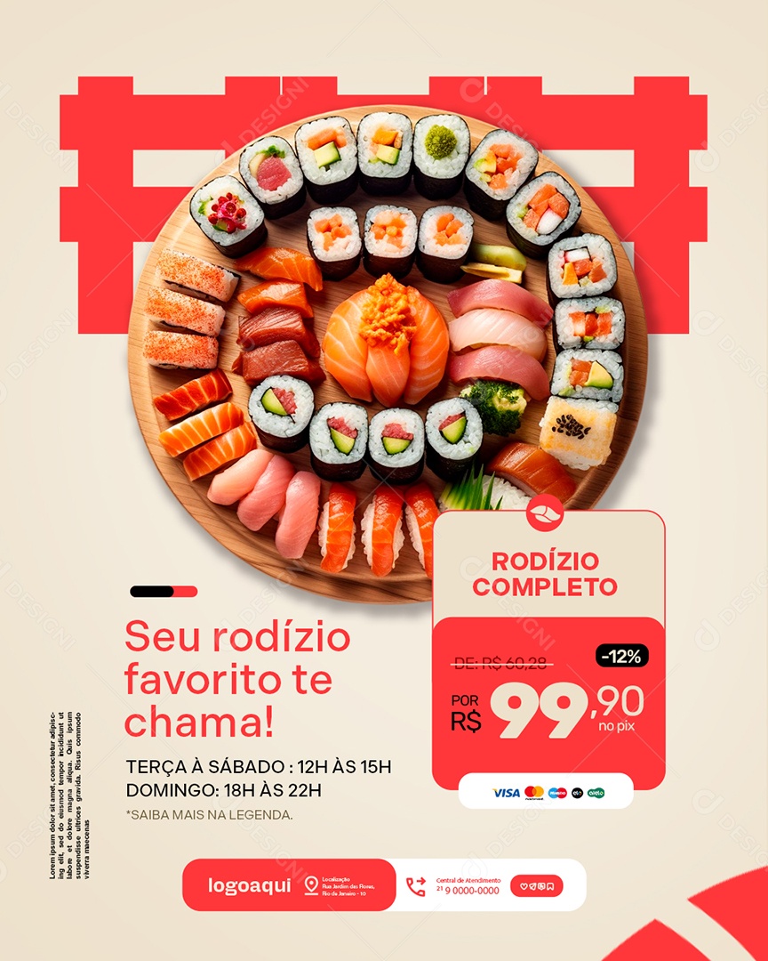 Restaurante Japonês Seu Rodízio Favorito Te Chama Social Media PSD Editável