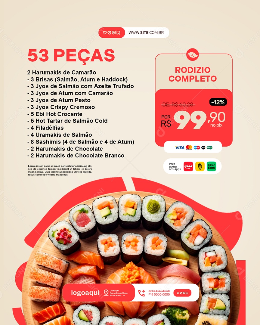 Restaurante Japonês Rodizio Completo Peças Social Media PSD Editável