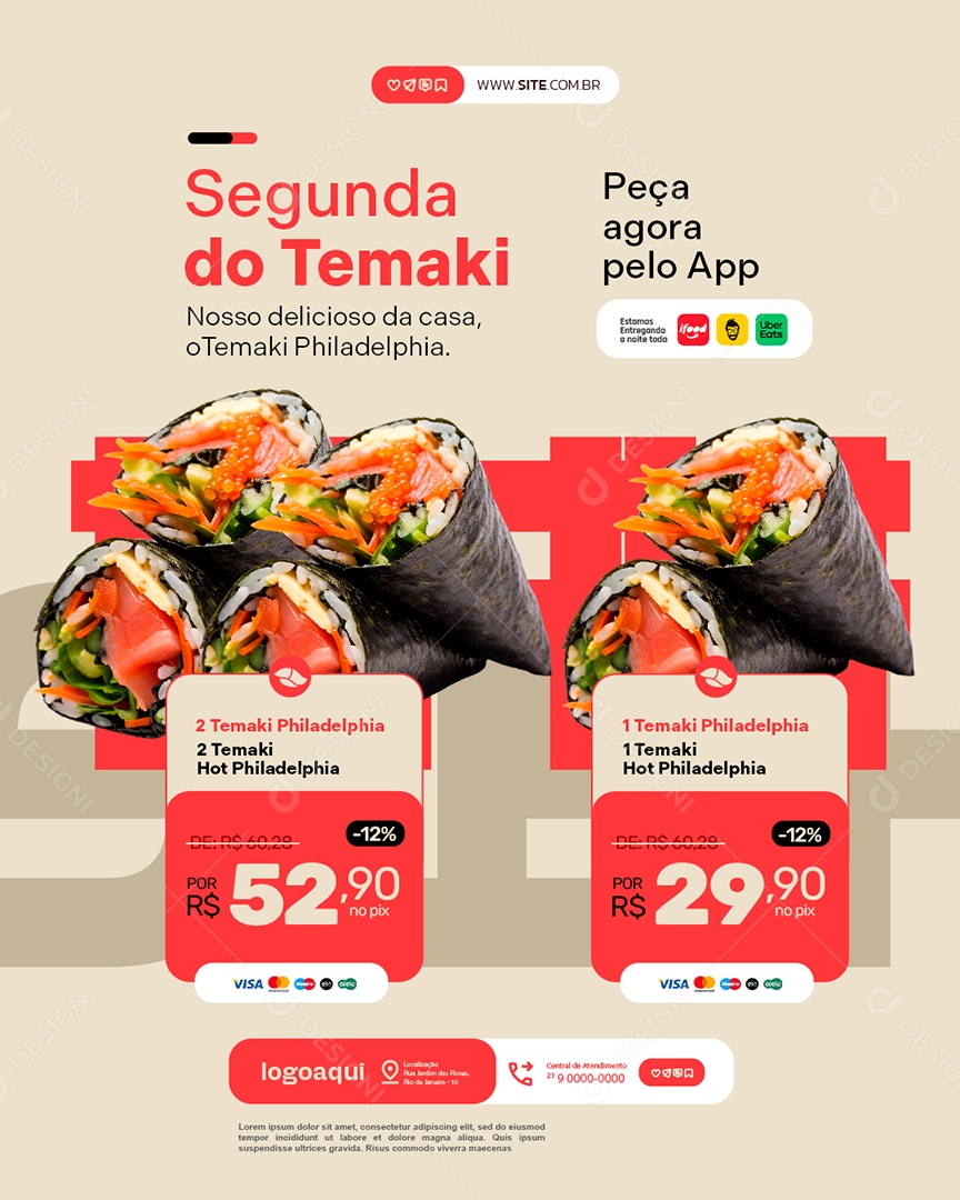 Restaurante Japonês Segunda do Temaki Social Media PSD Editável