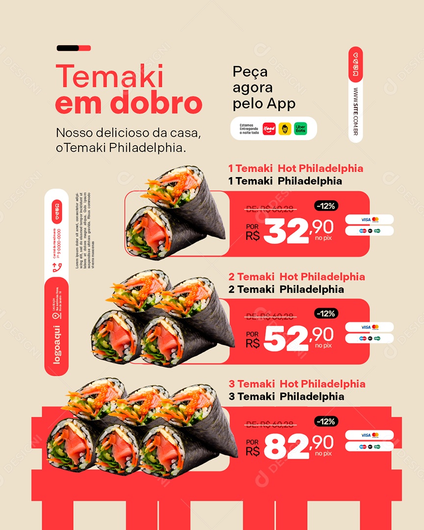 Restaurante Japonês Temaki em Dobro Social Media PSD Editável