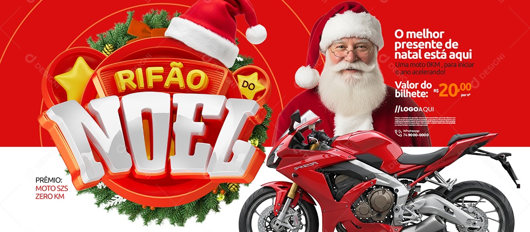Banner Rifão do Noel Concessionária de Motos Valor do Bilhete Social Media PSD Editável