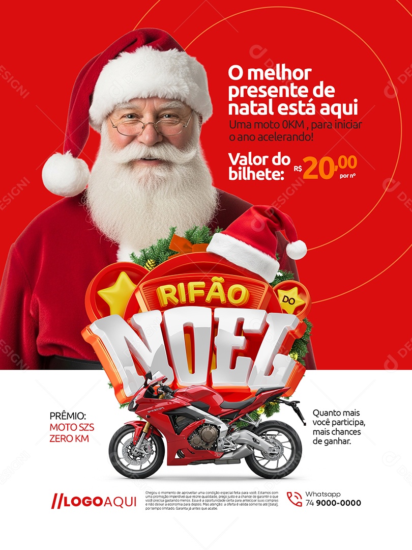 Rifão do Noel Concessionária de Motos Encarte Valor do Bilhete Social Media PSD Editável