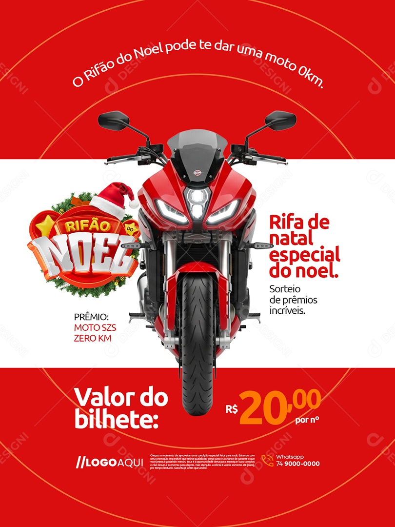 Rifão do Noel Concessionária de Motos Valor do Bilhete Social Media PSD Editável