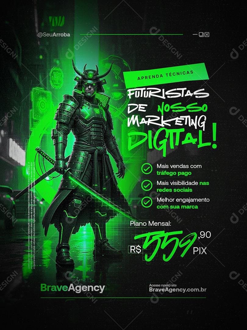 Aprenda Técnicas Futuristas de Nosso Marketing Digital Social Media PSD Editável