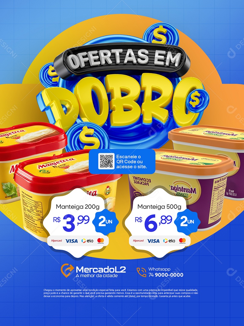 Ofertas em Dobro Supermercado Manteiga Social Media PSD Editável