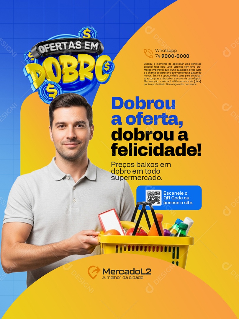 Ofertas em Dobro Supermercado Preços Baixos Social Media PSD Editável