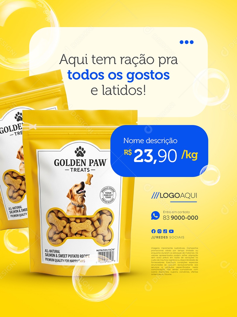 Petshop Aqui Tem Ração Pra Todos os Gostos e Latidos Social Media PSD Editável
