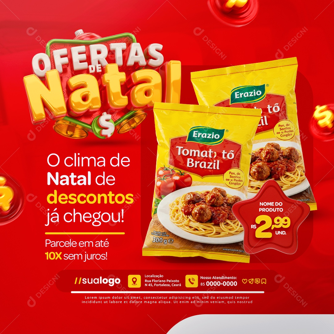 Ofertas de Natal Supermercado Extrato de Tomate Social Media PSD Editável