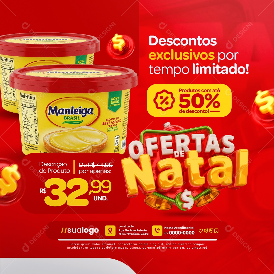 Ofertas de Natal Supermercado Descontos Exclusivos Social Media PSD Editável