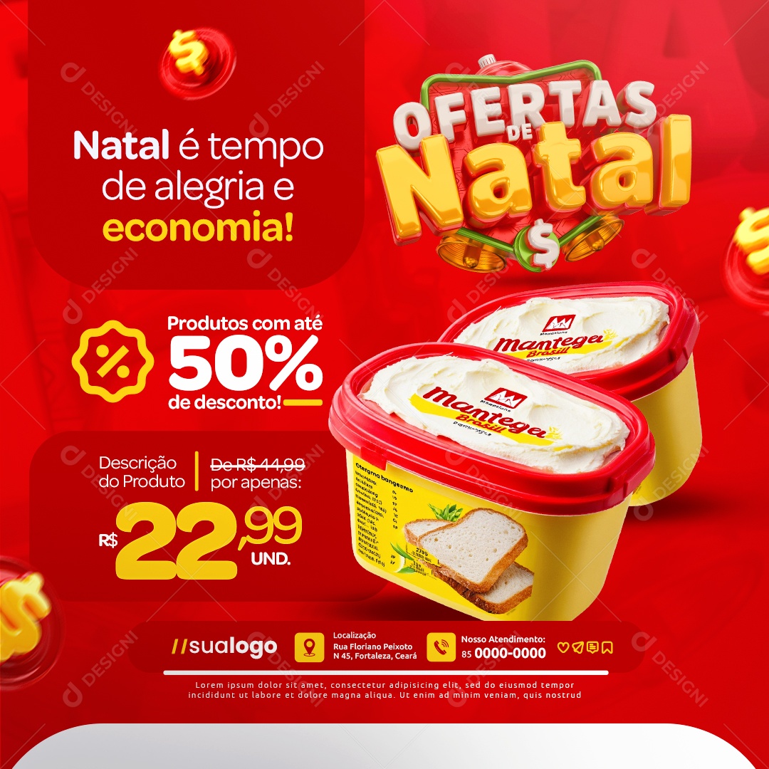 Ofertas de Natal Supermercado Produtos com Até 50% Social Media PSD Editável