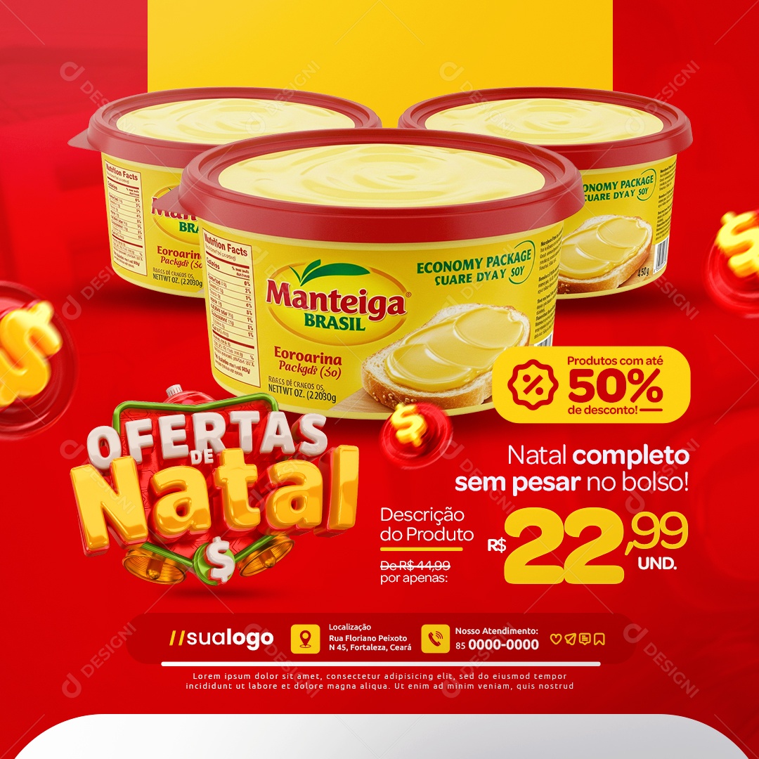 Ofertas de Natal Supermercado Manteiga Natal Completo Social Media PSD Editável