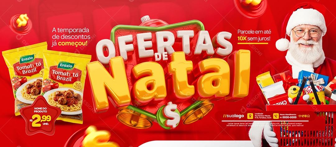 Banner Ofertas de Natal Supermercado Parcele em Até 10x Social Media PSD Editável