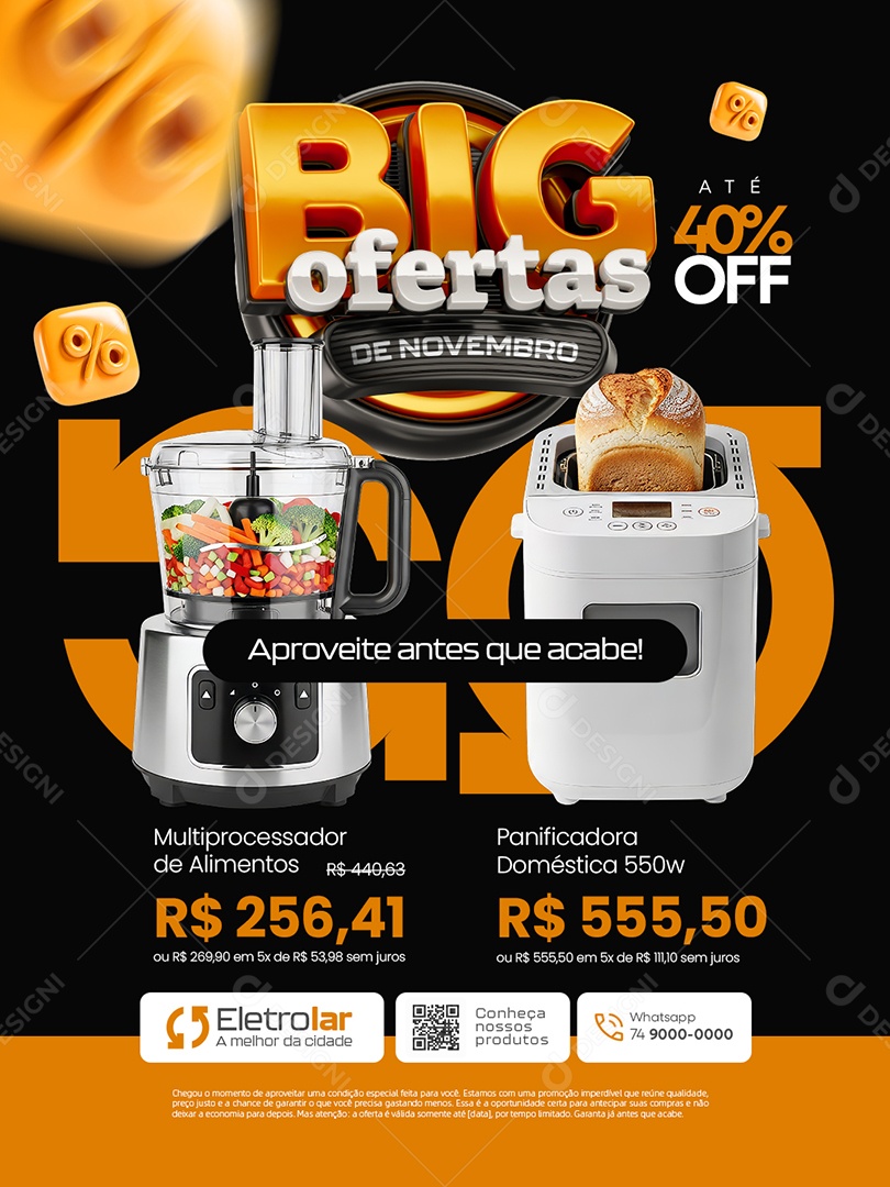 Big Ofertas de Novembro Loja de Eletrodoméstico Multiprocessador Panicadora Social Media PSD Editável