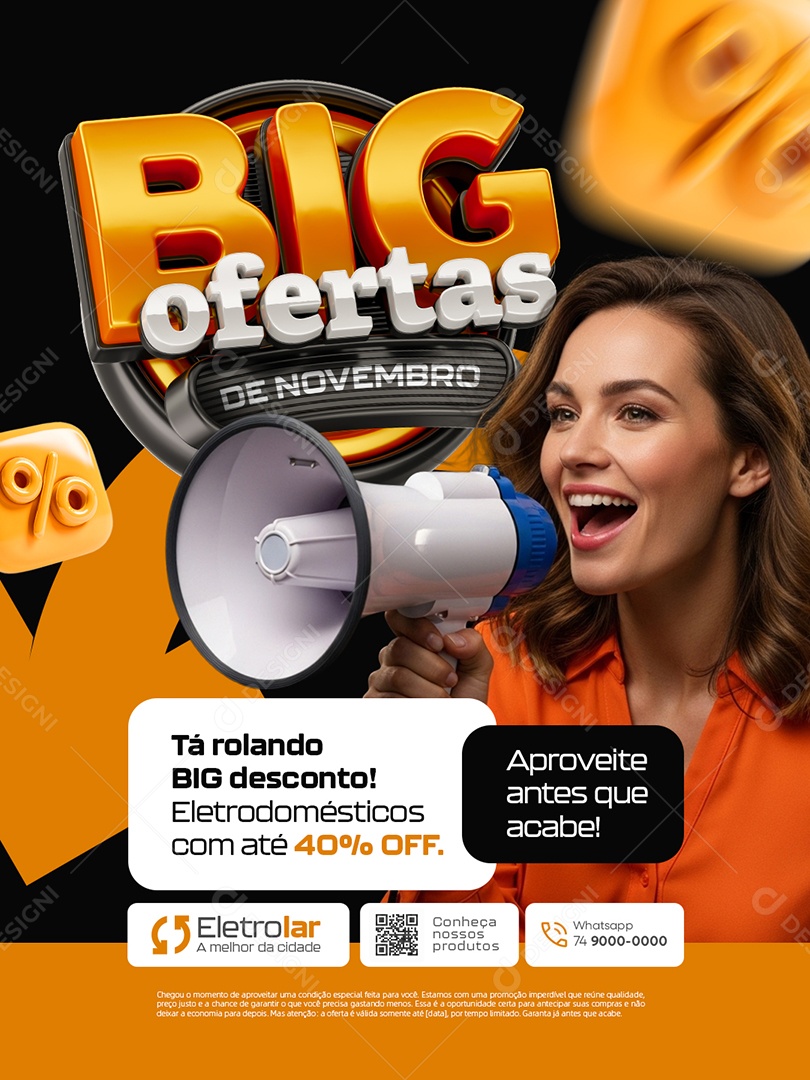 Big Ofertas de Novembro Loja de Eletrodoméstico Desconto Social Media PSD E