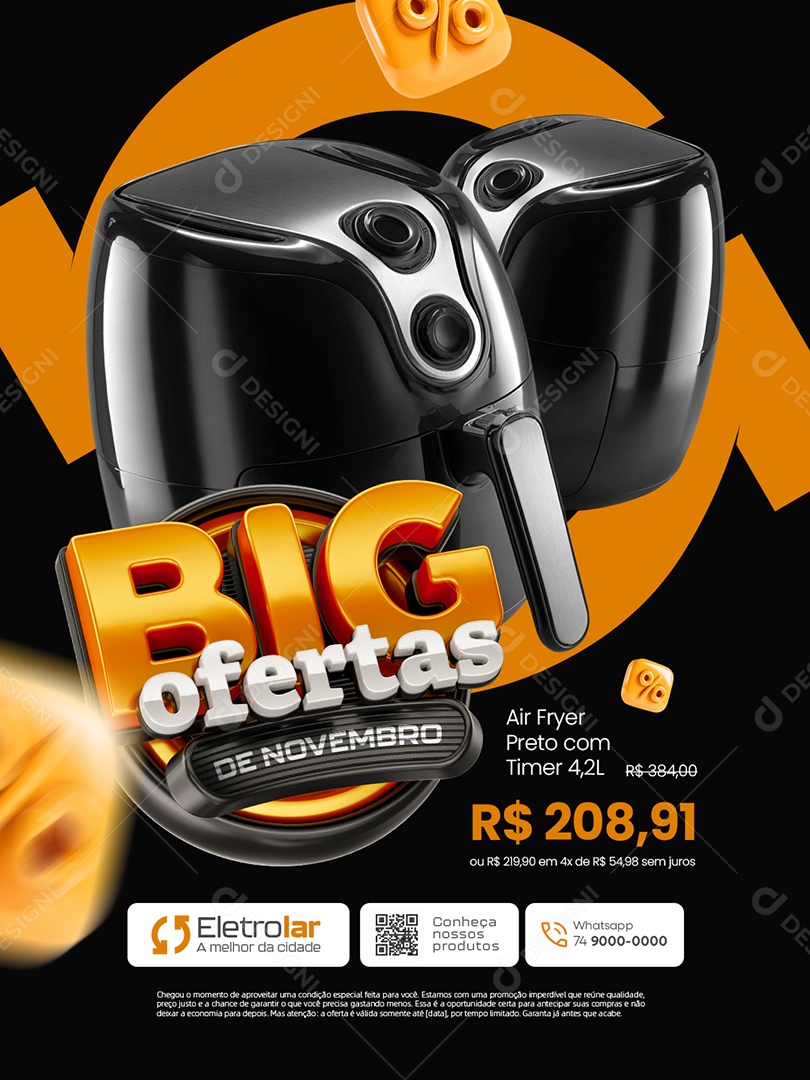 Big Ofertas de Novembro Loja de Eletrodoméstico Air Flyer Social Media PSD Editável