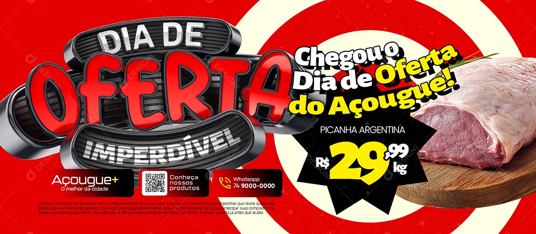 Banner Açougue Dia de Oferta Imperdível Picanha Argentina Social Media PSD Editável