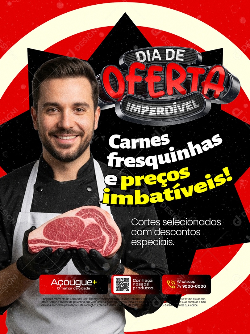 Açougue Dia de Oferta Imperdível Carnes Fresquinhas e Preços Imbatíveis Social Media PSD Editável