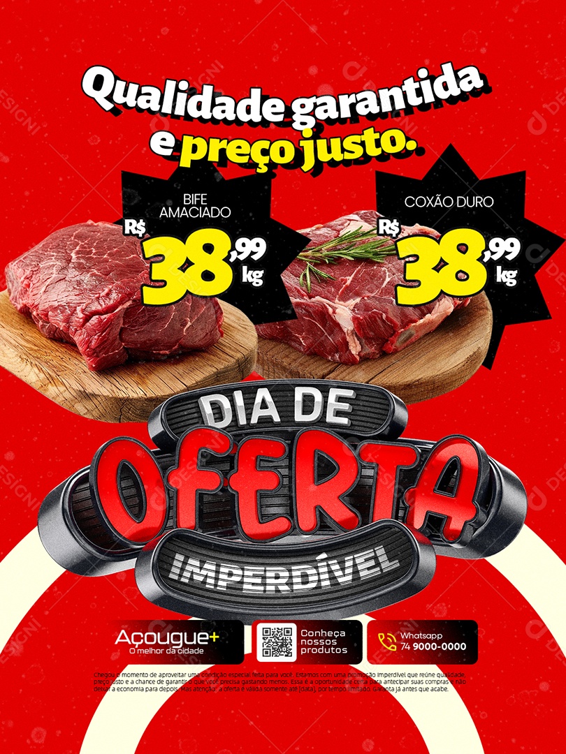 Açougue Dia de Oferta Imperdível Qualidade Garantida e Preço Justo Carnes Social Media PSD Editável