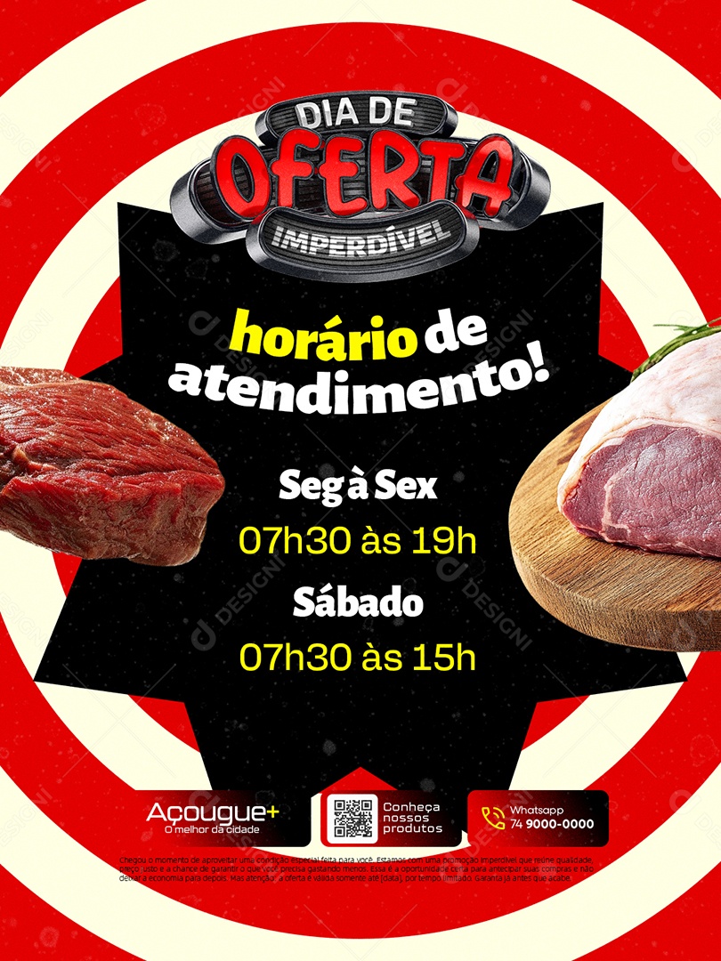 Açougue Dia de Oferta Imperdível Horário de Atendimento Social Media PSD Editável