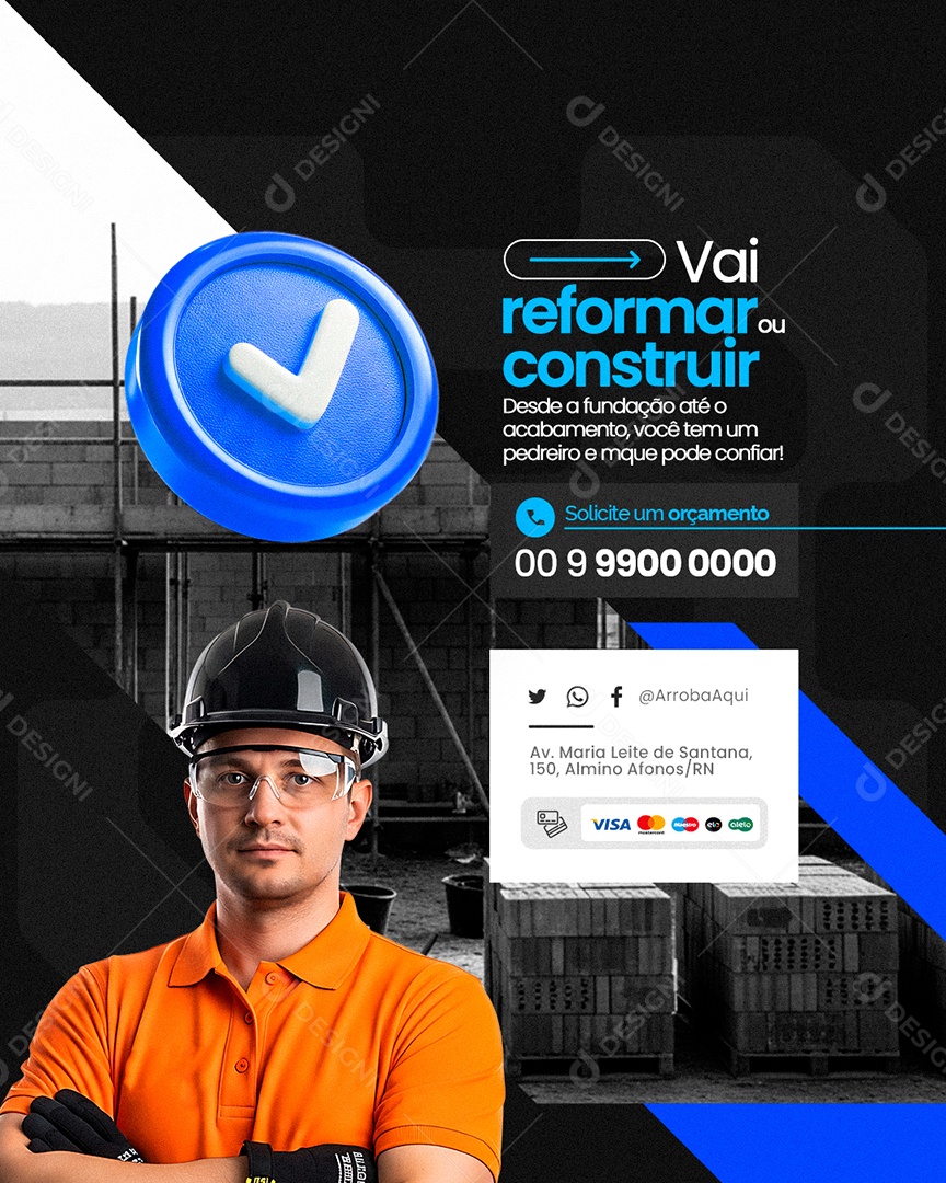 Pedreiro Vai Reformar ou Construir Social Media PSD Editável