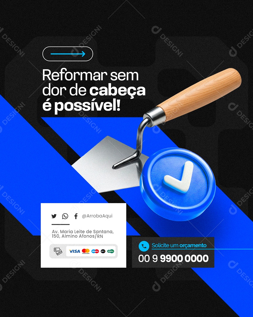 Pedreiro Reforma Sem Dor de Cabeça é Possível Social Media PSD Editável