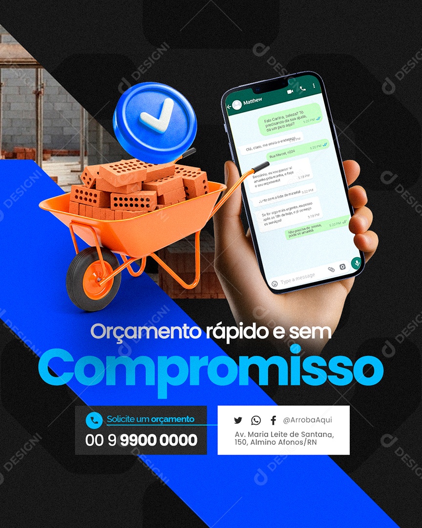 Pedreiro Orçamento Rápido e Sem Compromisso Social Media PSD Editável