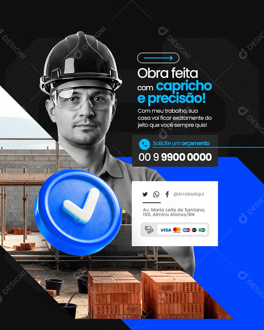 Pedreiro Obra Feita com Capricho e Precisão Social Media PSD Editável