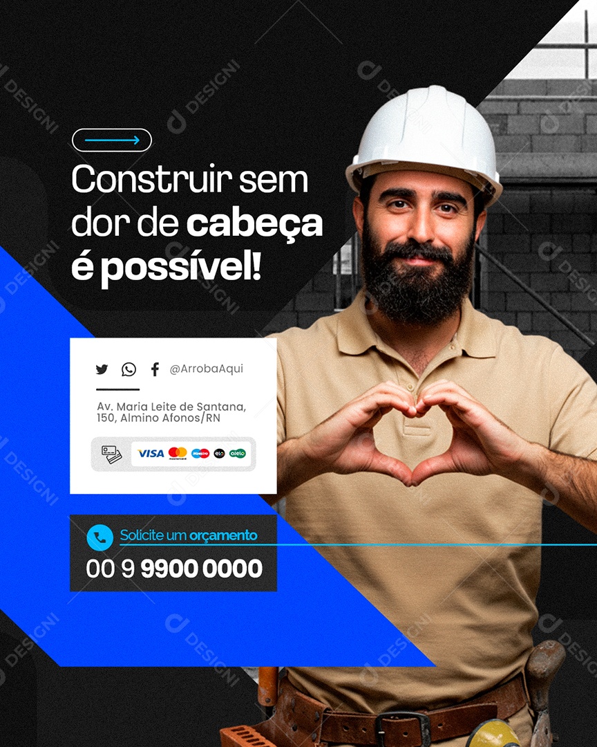 Pedreiro Construir Sem Dor de Cabeça é Possível Social Media PSD Editável
