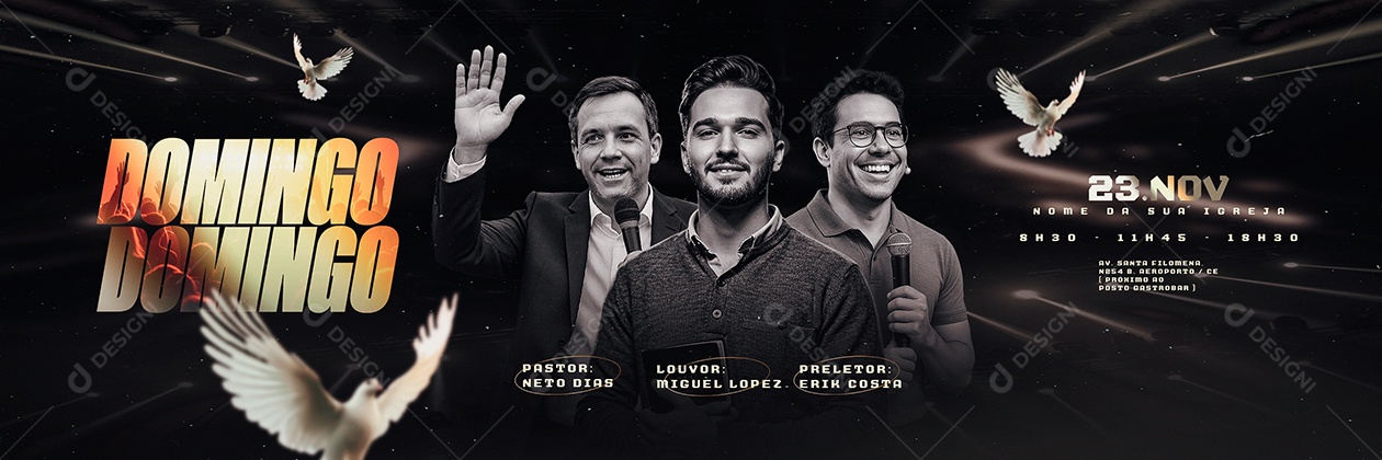 Carrossel Flyer Gospel Domingo Social Media PSD Editável