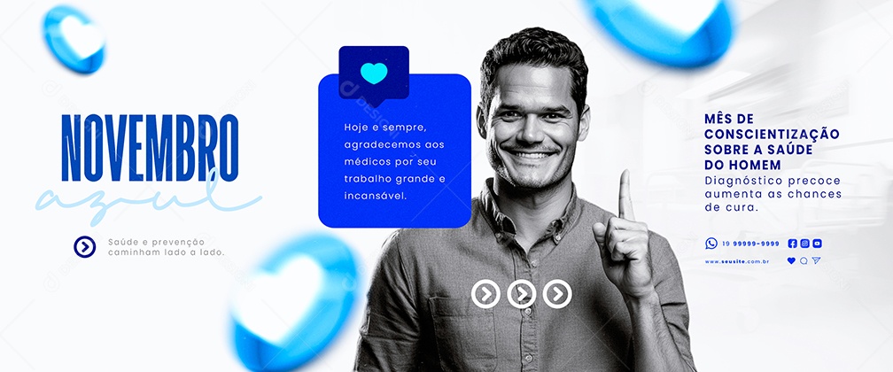 Carrossel Novembro Azul Mês de Conscientização Sobre a Saúde do Homem Social Media PSD Editável