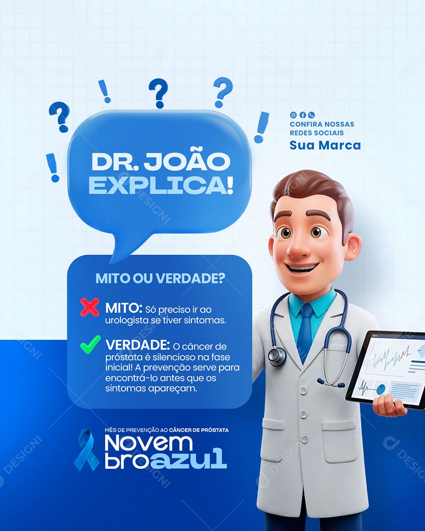 Novembro Azul Mês de Combate ao Câncer de Próstata Social Media PSD Editável