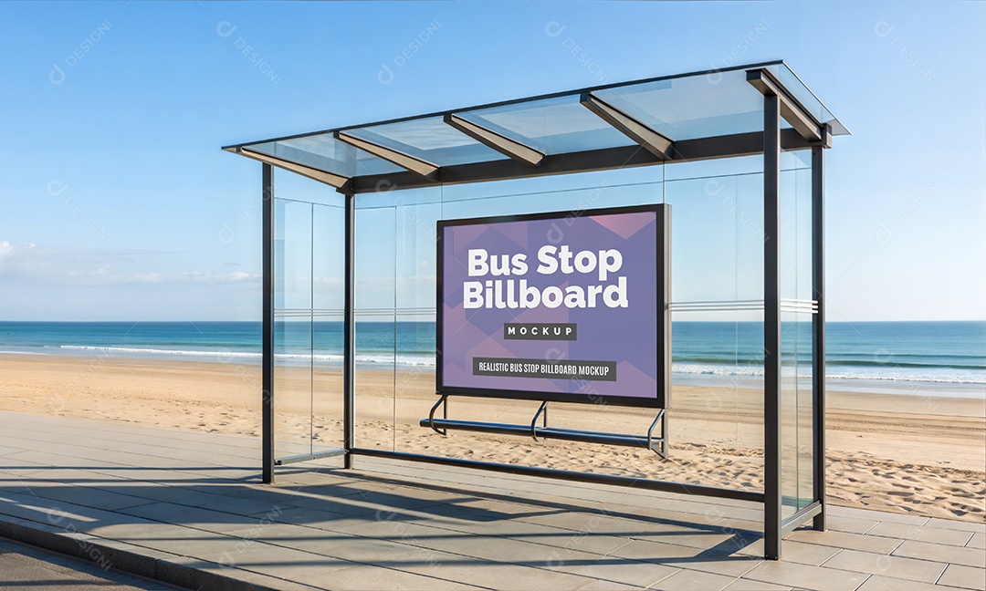 Ponto de Ônibus Com Anúncio PSD Editável Mockup