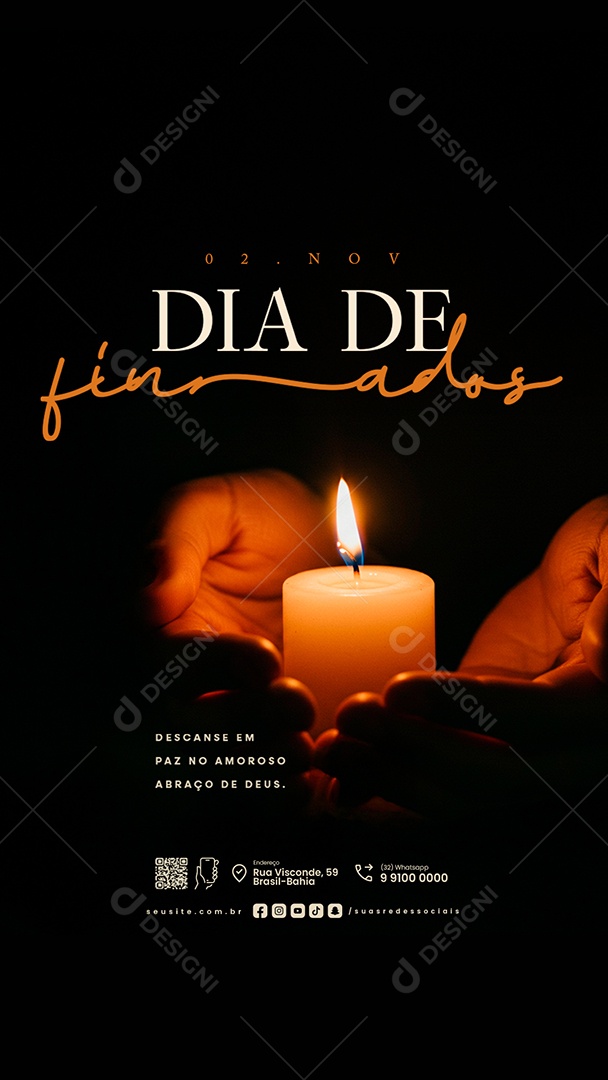 Story Dia de Finados 02 de Novembro Descanse em Paz no Amoroso Social Media PSD Editável