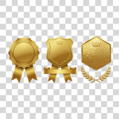 Prêmios Golden Labels Selos e Escudos Coroa e Louros PNG Transparente