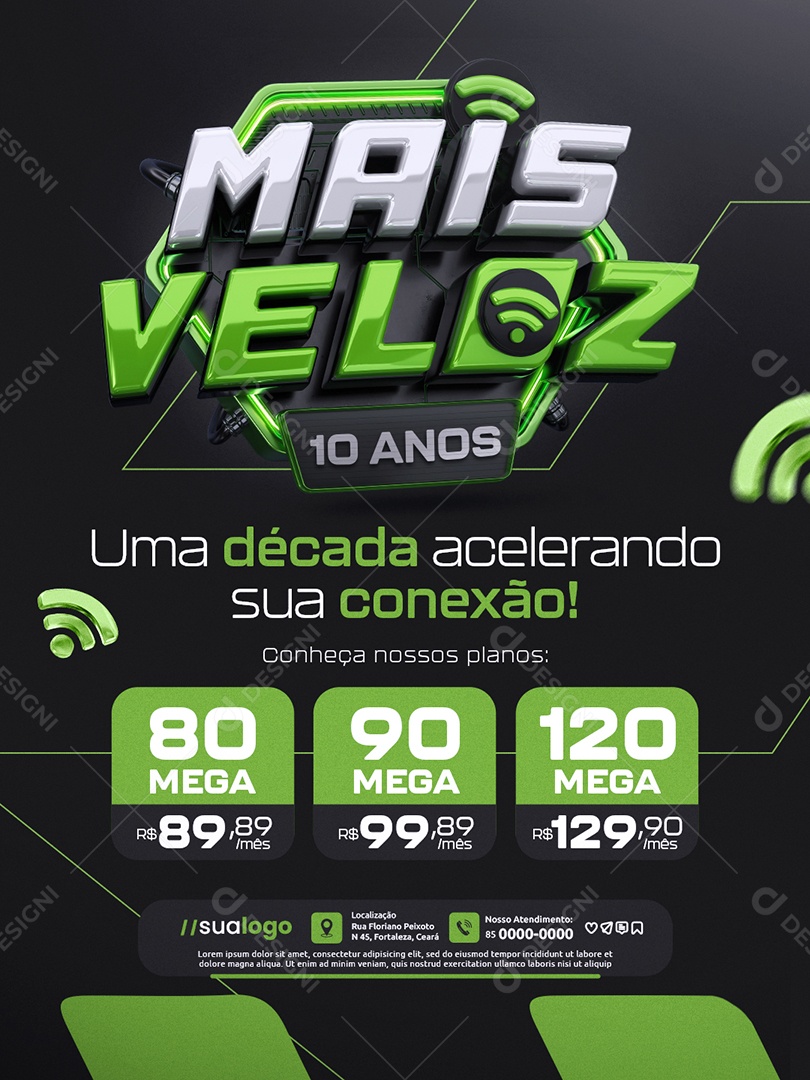 Mais Veloz 10 Anos Provedor de Internet Uma Década Acelerando Social Media PSD Editável