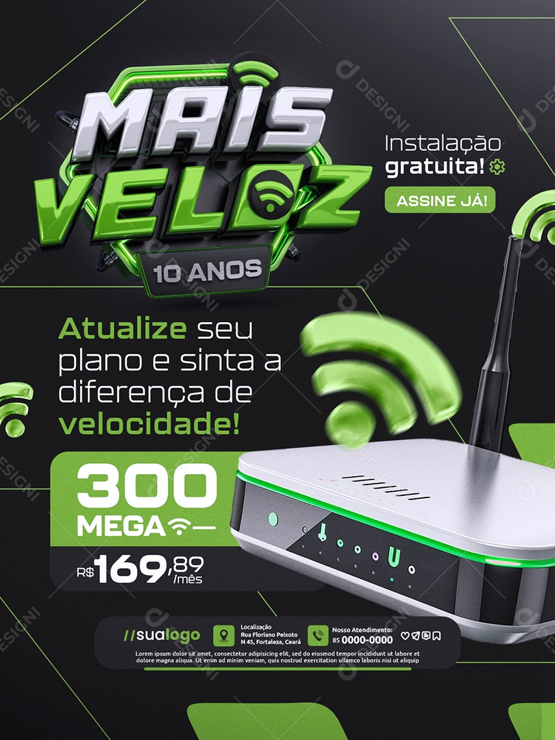 Mais Veloz 10 Anos Provedor de Internet Atualize Seu Plano e Sinta a Diferença Social Media PSD Editável