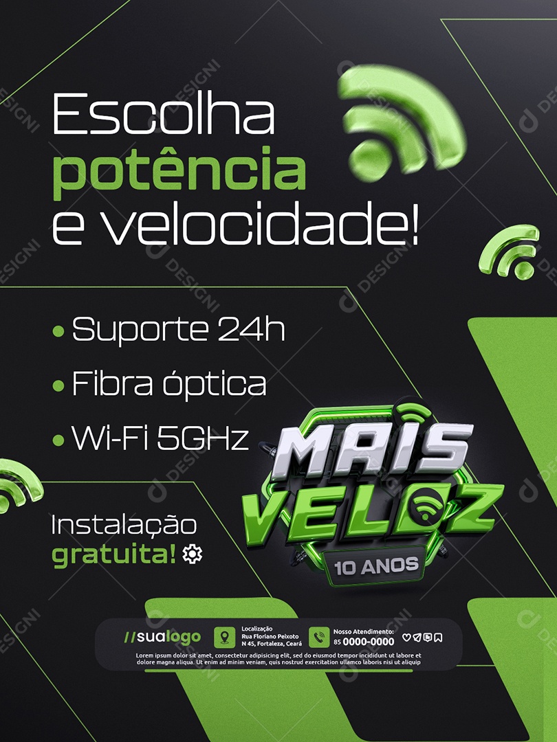 Mais Veloz 10 Anos Provedor de Internet Escolha Potência e Velocidade Social Media PSD Editável