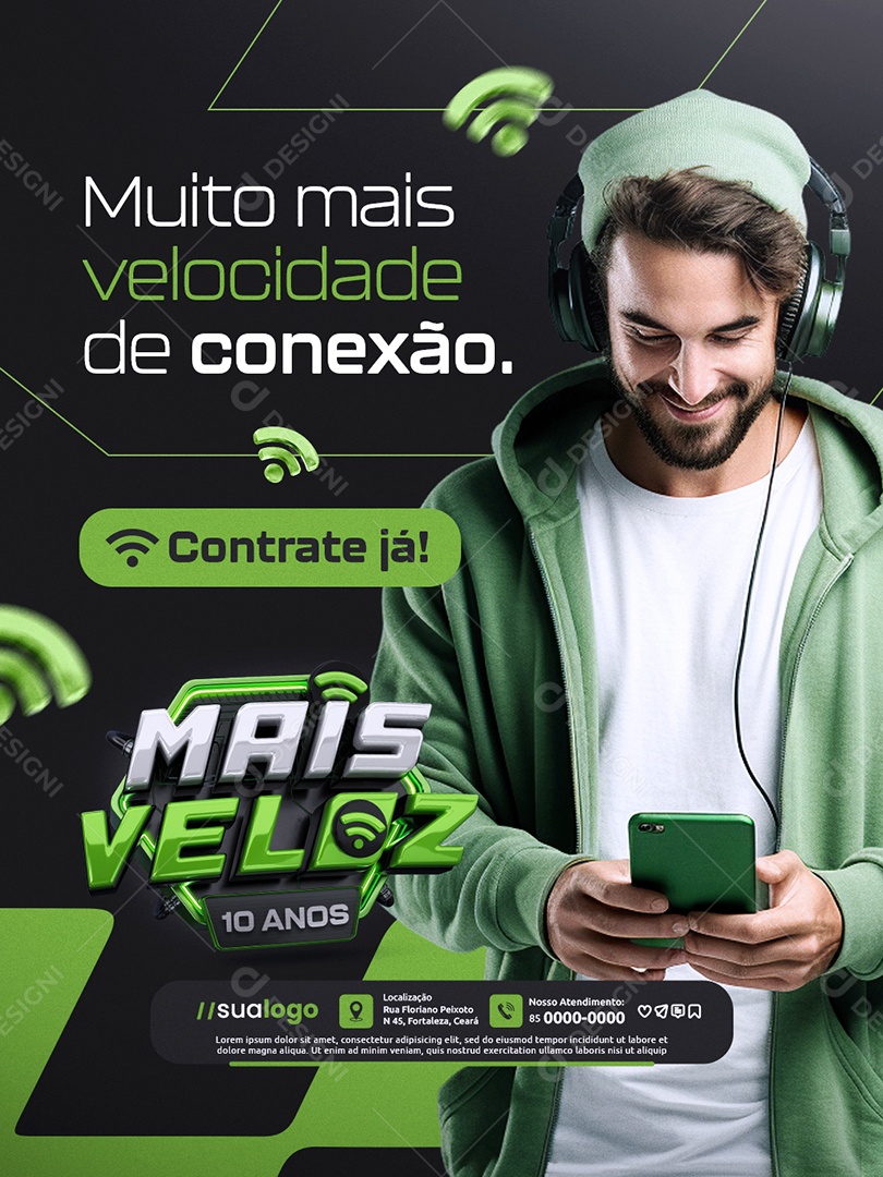 Mais Veloz 10 Anos Provedor de Internet Muito Mais Velocidade de Conexão Social Media PSD Editável