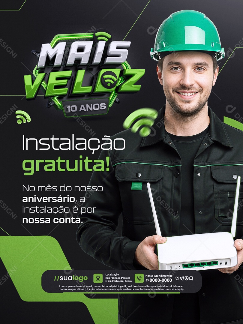Mais Veloz 10 Anos Provedor de Internet Instalação Gratuita Social Media PSD Editável
