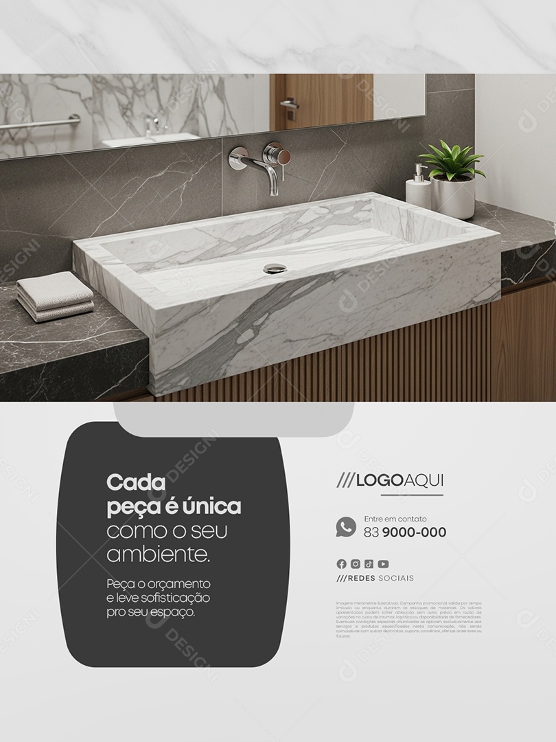 Marmoraria Cada Peça é Única Como o Seu Ambiente Social Media PSD Editável