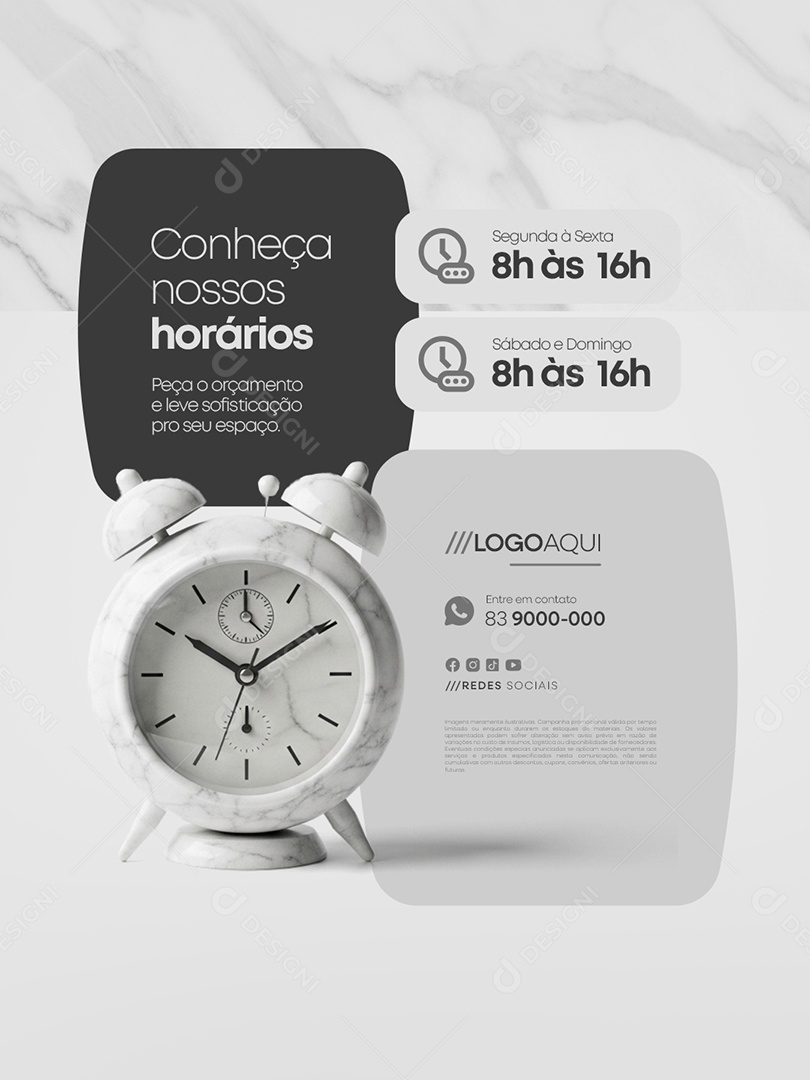 Marmoraria Conheço Nossos Horários Social Media PSD Editável
